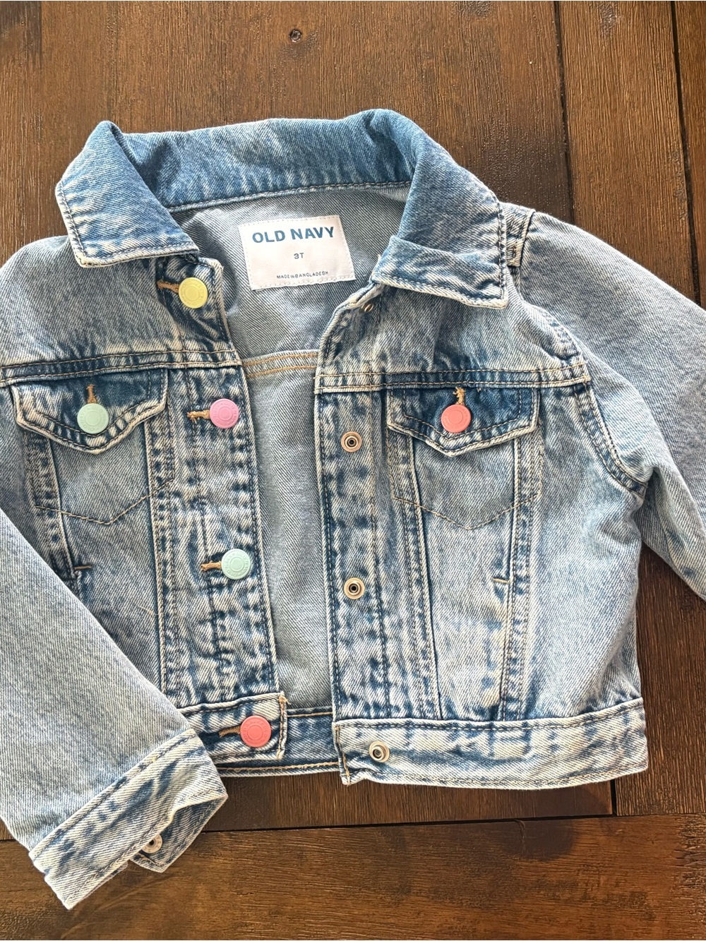 Old Navy Light Blue Toddler Girls Denim Jacket with Colorful Snap Buttons